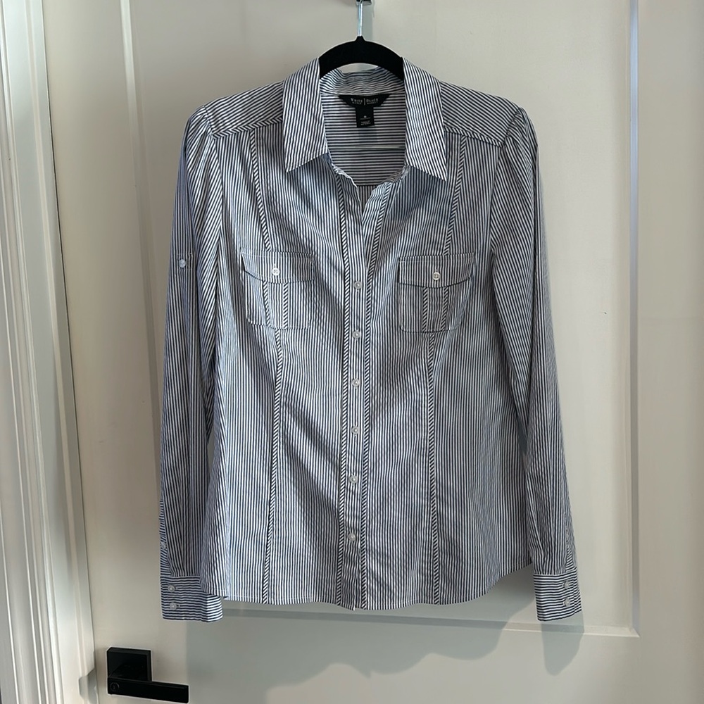 White House Black Market Collared Button Down Striped Dress Shirt Fitted